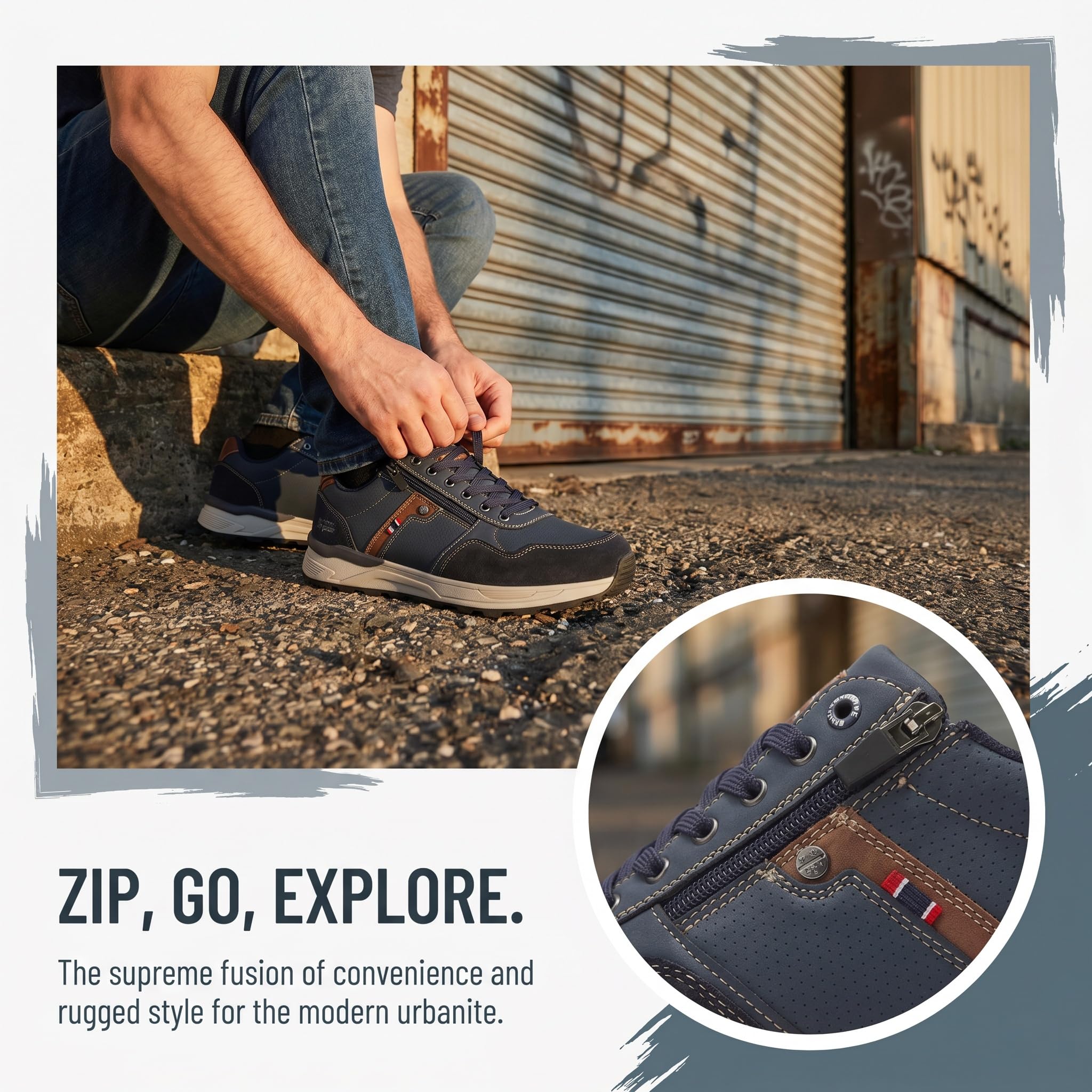 ARRIGO BELLO Sneaker Schuhe Herren Reißverschluss Freizeitschuhe rutschfest Halbschuhe Outdoor Leichte Turnschuhe für Männer 41-46(Blau,43) 3