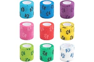 Self Adhesive Bandage Wrap, 9 Rolls Non-Woven Cohesive Vet Wrap Tape Elastic Bandage for Dogs and Pets, Breathable Gauze Tape