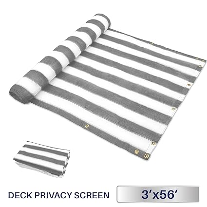 3 x 56, Grey/White Strips: Windscreen4less Deck Privacy Screen for Backyard, Patio, Balcony, Pool, Porch, Railiing, Gardening, Fence Shield Rails Protect