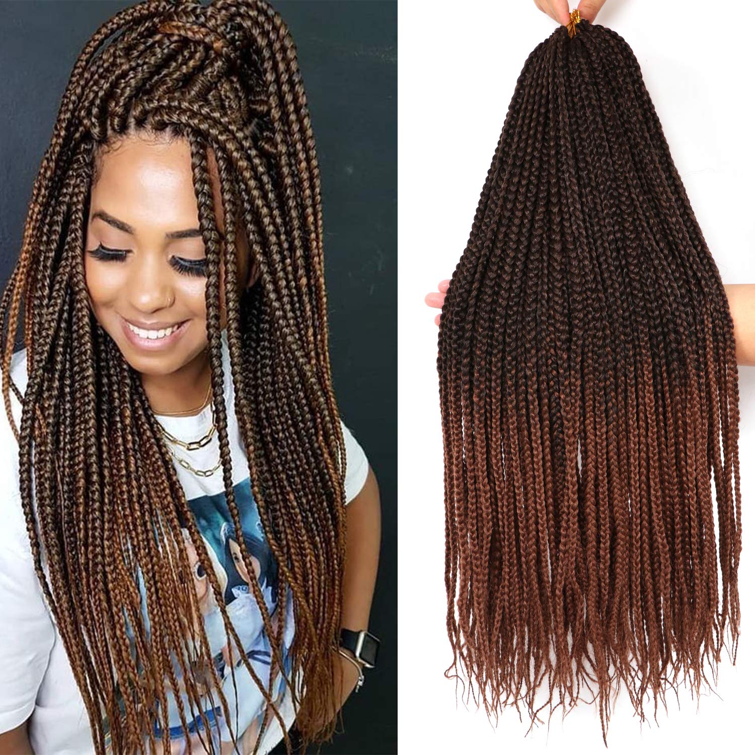 7Packs/Lot Box Braids Crochet Hair Extensions Pre looped Crochet Hair Crochet Braids Box Braid Crochet Hair Crochet Braids Hair for Black Women (26Inch(Pack of 7), #T-30)