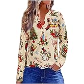 Long Sleeve Shirts for Women with Buttons Christmas Shirts for Women Vintage Xmas Graphics Tees Casual Fall Tops Blouses