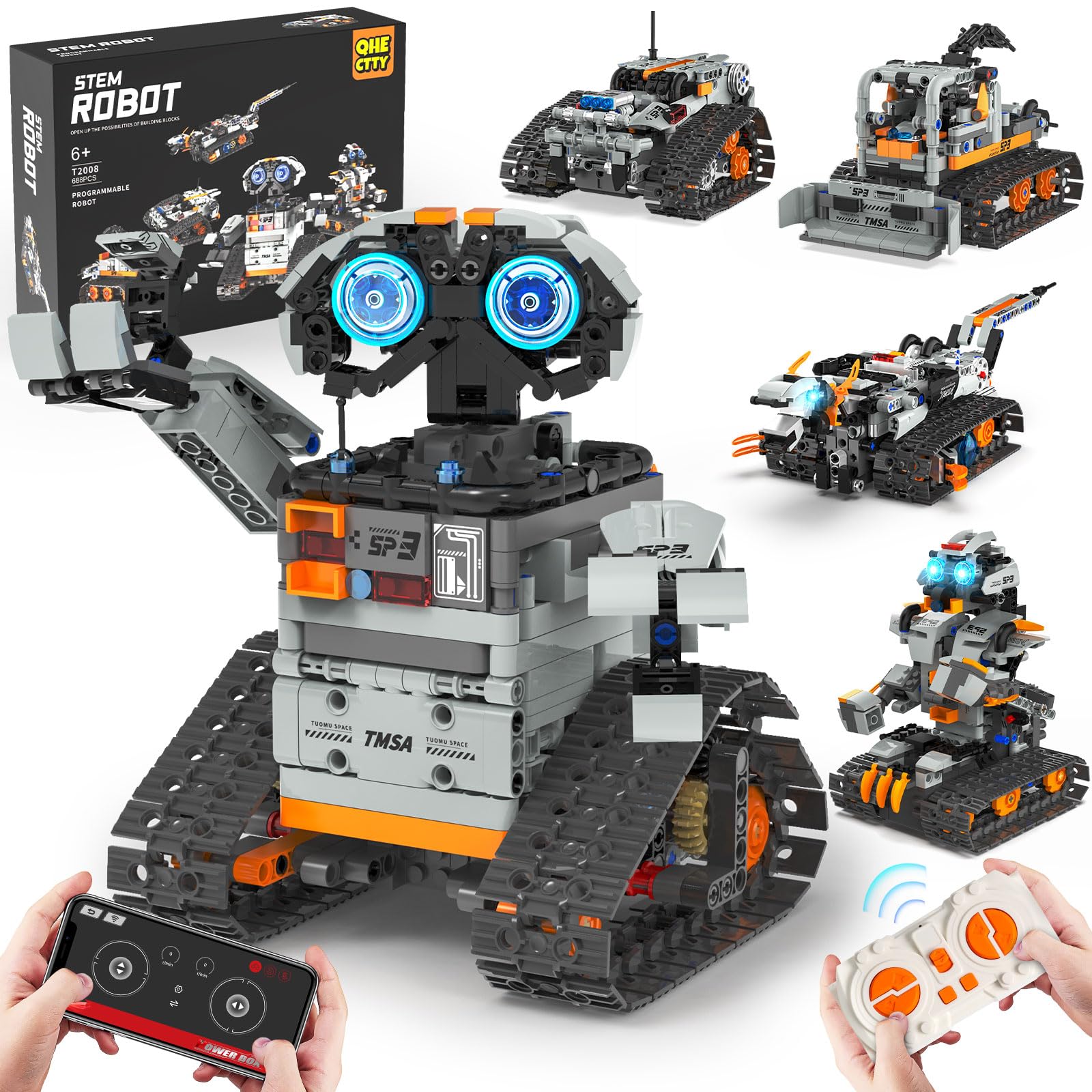Photo 1 of 5in1 STEM Robot Building Kit for Kids 6-14+, APP & Remote Control STEM Robot Dinosaur Car Building Toys for Kid Science Learning, 688 Pcs DIY Building Blocks Set, Boys Girls Birthday Xmas Gifts Ideas