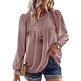 Falechay Boho Tops for Women Long Sleeve Shirts Crewneck Flowy Womens Blouses Dressy Casual Lace Hem Clothing Trendy 2026