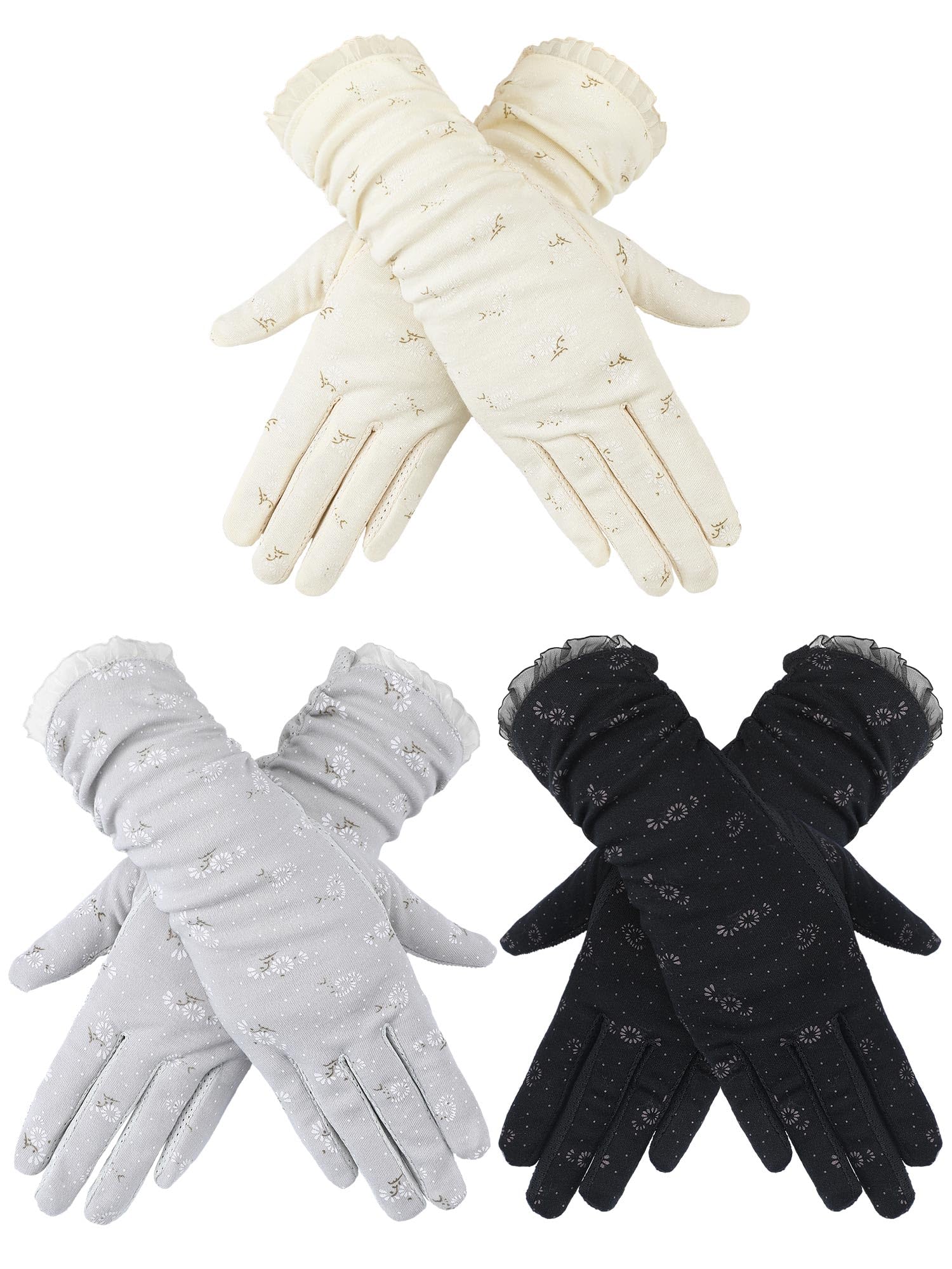 Fourluoo 3 Pairs Women's Driving Gloves Sun Protection UV Full Finger ...