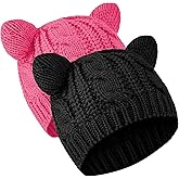 SATINIOR Cat Ear Beanie Hats Cute Cat Knitted Winter Knit Cable Hat for Women