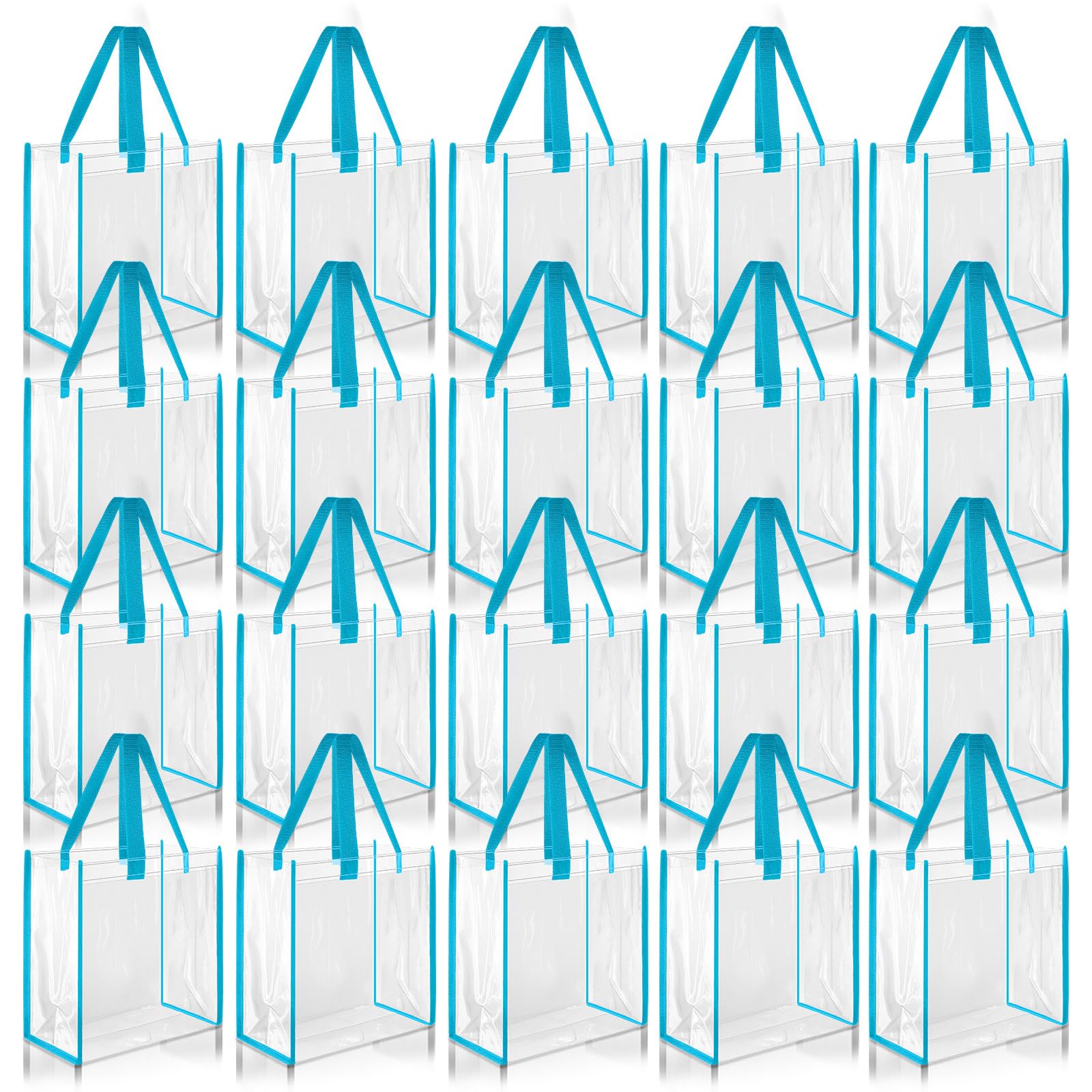 Photo 1 of Paterr 20 Pack Plastic Clear Tote Bags 10 x 10 x 4 Inch Stadium Approved Gift Bag with Handles for Women Sports Work Travel (Light Blue)