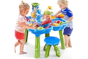 NIPLOOOW Water Table for Toddlers 3-5, 4 in 1 Kids Sand Water Table, Water and Sand Activity Sensory Tables Summer Outdoor Toys Beach Toys for Outside Backyard for Kids Toddlers Age 3 4 5 6 7 8