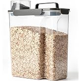 Komzon Rice Storage Containers, 20 LB Rice dispenser with Pouring Spout Large Bin for Flour, Pasta, Grain and Baking, Pet Dog Cat Bird Food Container Grey