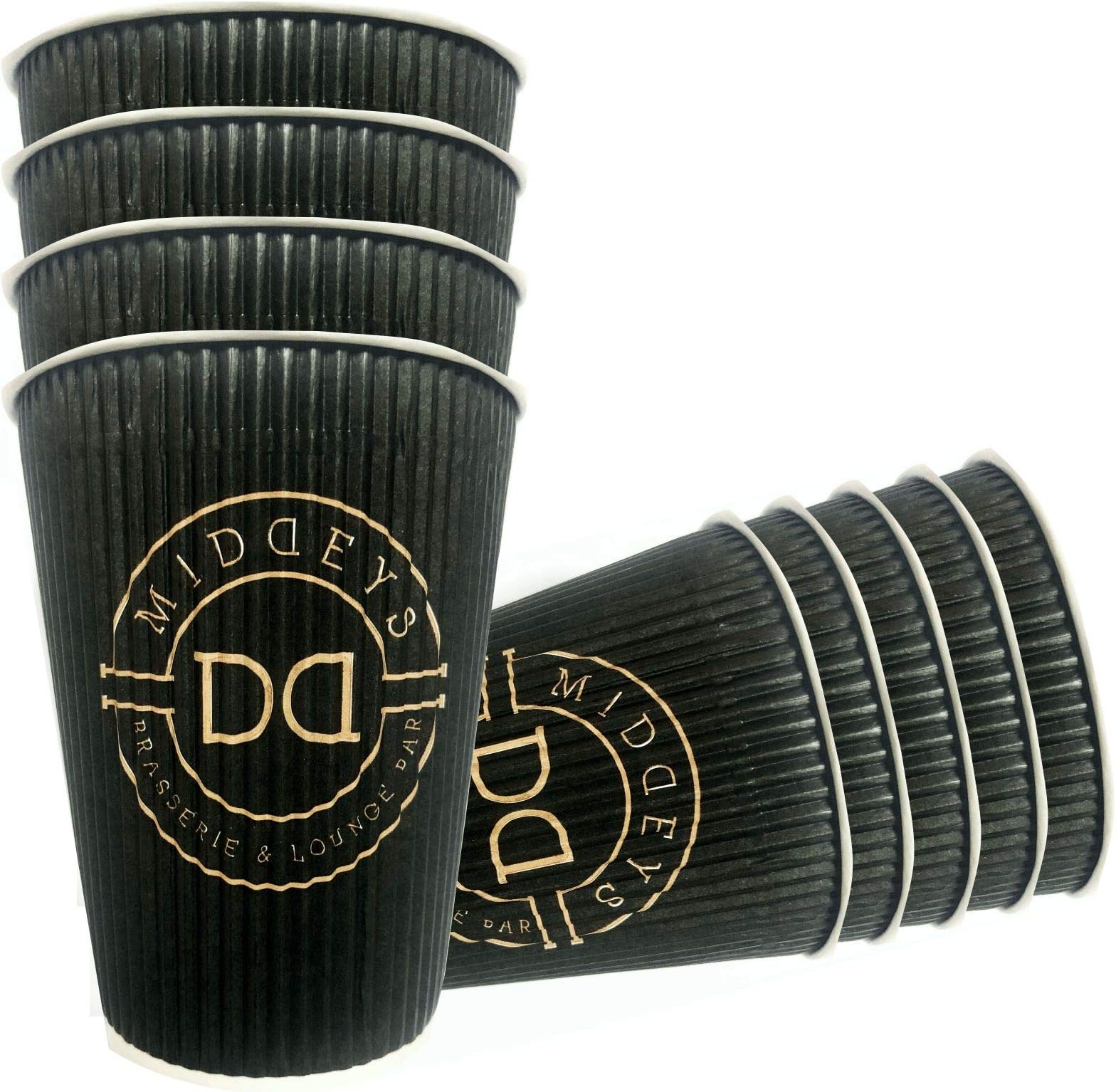 2you 100 x 12oz / 360ml BLACK triple walled disposable paper ripple cups For Coffee Tea Hot Drinks