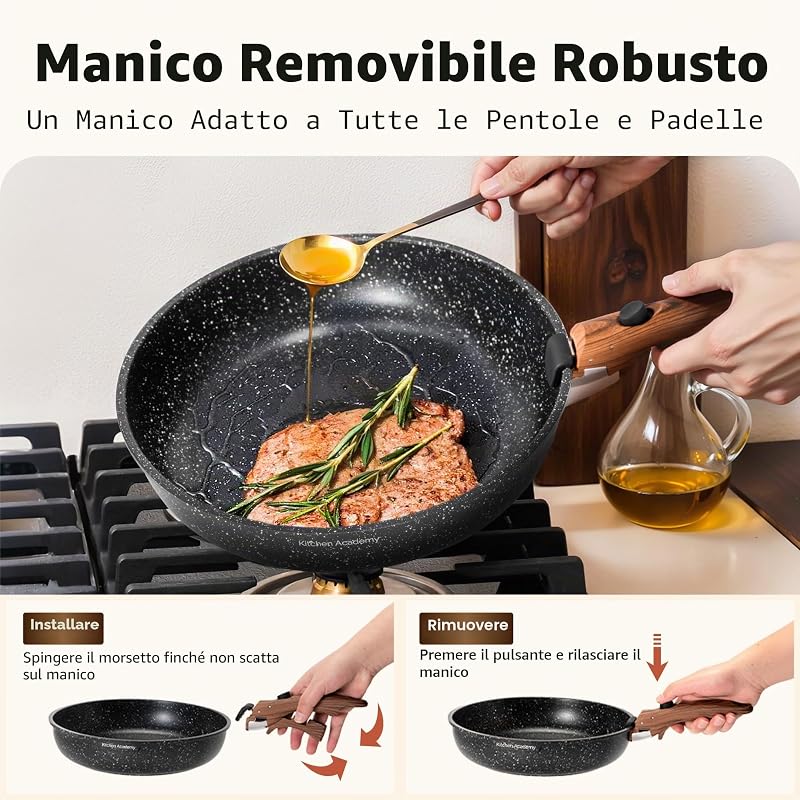 Set di Pentole da 10 Pezzi, con Manico Rimovibile, Nero