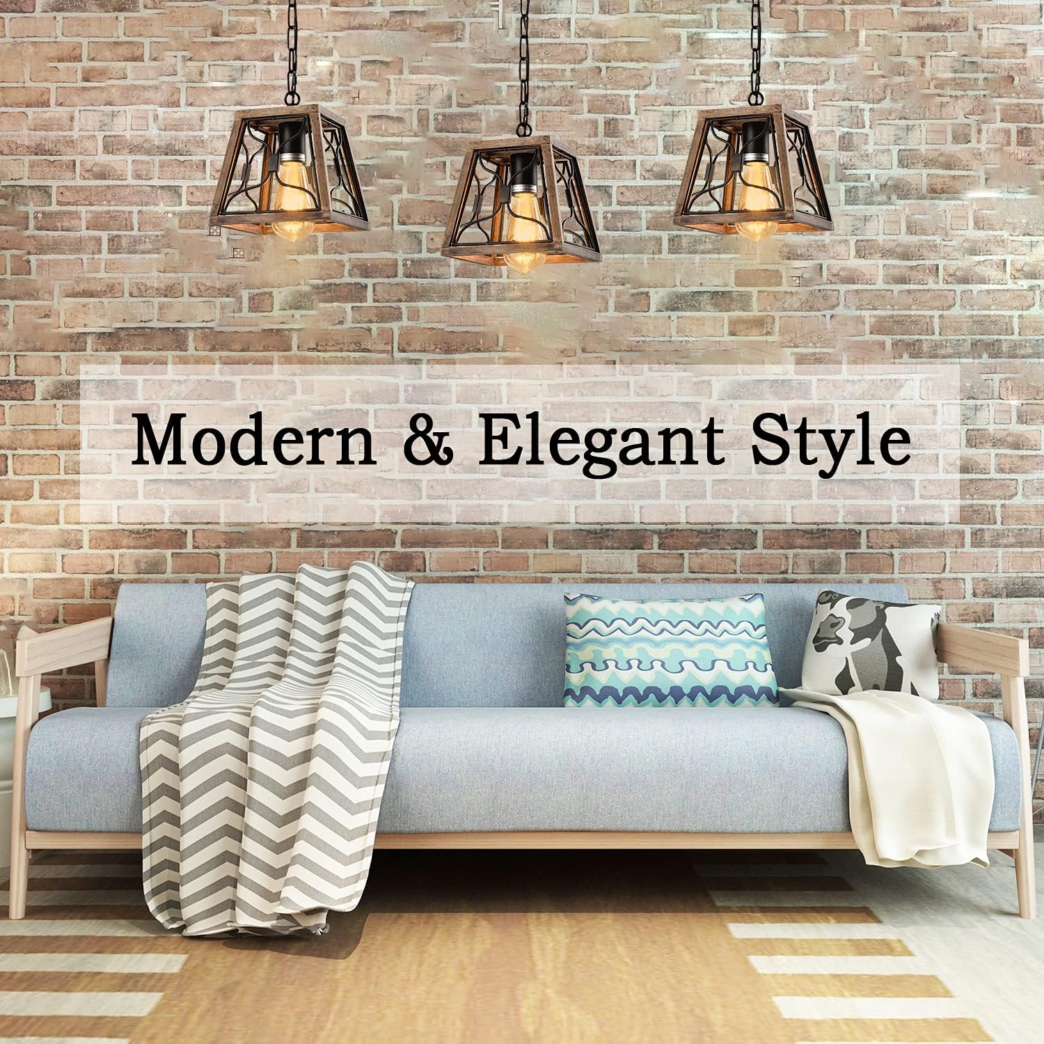 Farmhouse Pendant Light Fixture Square Rustic Chandelier Industrial Adjustable Height Lantern Pendant Light for Entryway Kitchen Island Dinning and Living Room: Home Improvement