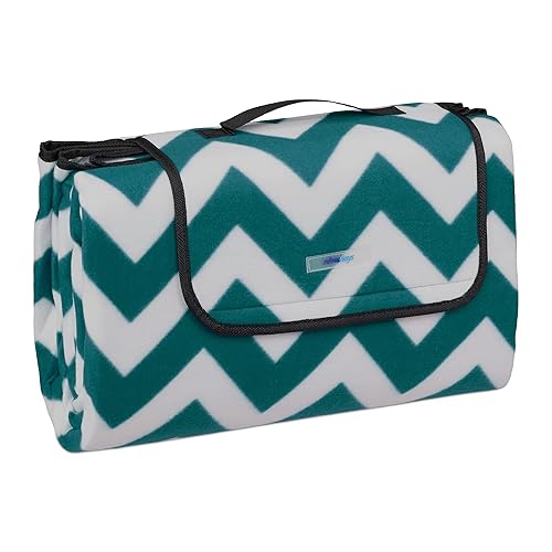 Relaxdays Picnic Blanket, 200x200 cm, Heat Insulated & Waterproof, with Carrying Handle, Foldable Beach Mat, Green/White