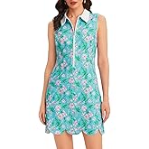 Ladyful Women's Golf Dress Sleeveless Tennis Dresses Half Zipper Floral Print Collared Athletic Sports Workout Outfits