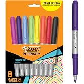 BIC Intensity Assorted Colors Fashion Permanent Markers, Fine Point, 8-Count Pack of Color Markers With Non-Slip Grip for Comfort and Control