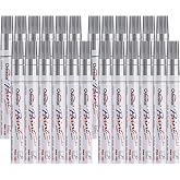 Overseas 24 Silver Paint Pens Permanent Markers, Oil Based Paint Markers | Medium Tip, Waterproof, Quick Dry, Fade Resistant, Great Coverage Marker Pen for Metal, Rubber, Plastic, Rock, Wood, Canvas