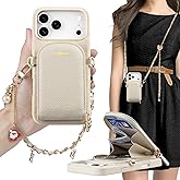 Hanman Crossbody Wallet Case for iPhone 17 Pro Max,RFID Blocking PU Leather Zipper Handbag Purse Cover Suitable for iPhone 17 Pro Max,Microfiber PU Leather Wallet Case for Woman & Girls-Beige