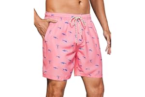 Gleeease Swim Trunks Men 7 Inch Mesh Liner Stretch Men's Bathing Suit Swimming Trunks for Men Beach Shorts Print Swim Shorts