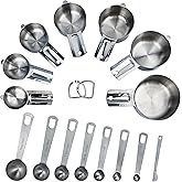 15PCS Measuring Spoons, Premium Heavy Duty 18/8 Stainless Steel Measuring Spoons Cups Set, Small Tablespoon with Metric and U