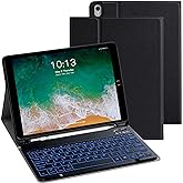 iPad Keyboard Case for Air 3rd Gen 10.5" (2019), iPad Pro 10.5" (2017), iPad 9th/8th/7th 10.2'', Magnetic Detachable Wireless Bluetooth Keyboard, Smart Keyboard Case with Back-lit and Pen Holder,Black