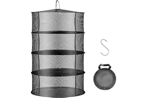HYDGOOHO Layer 2ft Herb Drying Rack Net Mesh with Green Zippers Hydroponics, Bonus Hook Drying Rack for Plant Bud Seed, Mesh Hanging Plant Dry, Herb Dry Net for Garden (4 Layer, Open Type)
