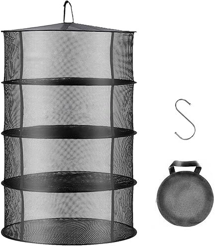 Séchoir à Herbes Suspendu Pliable - Maille Oxford Noir 60 Cm Avec Crochet