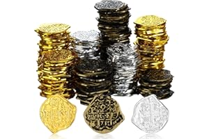 Charniol 300 Pcs Pirate Gold Coins Plastic Doubloon Bulk Kids Fake Play for Party Treasure Chest Games Tokens Toys Cosplay, Gold, Silver, Bronze (Irregular)