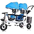 Kids Tricycle - 4 in 1 Double Seat Children'S Tricycle, Toddler Pushchair, Detachable Canopy, Folding Pedals, Reversible Seat, Removable Guardrail, Suitable for 1 to 6 Years Old Children,Blue