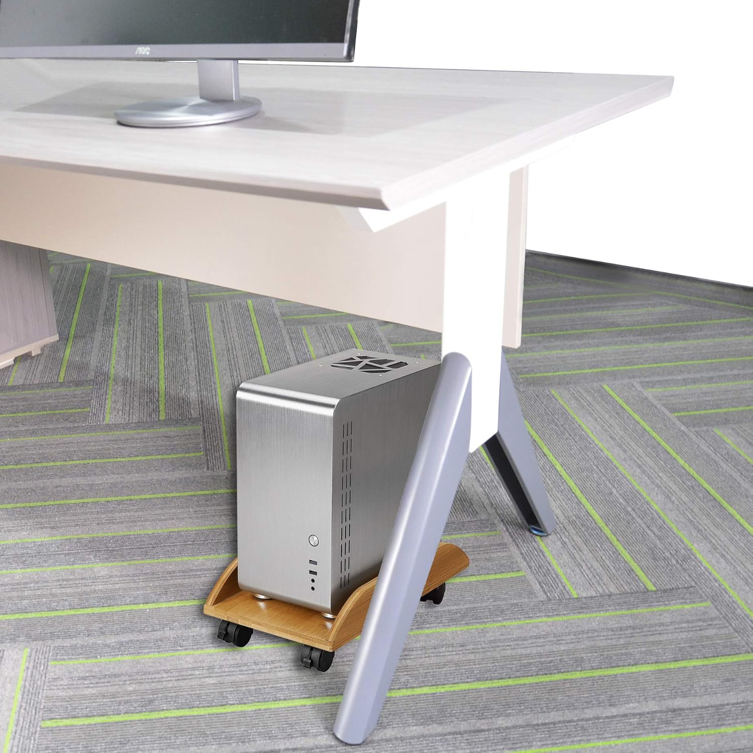 BALANBO CPU Stand PC Cart Computer Bamboo CPU Holder Tower Stand with Baffle with 4 Caster Rolling Wheels with Wheels Under Desk(Natural） : Office Products