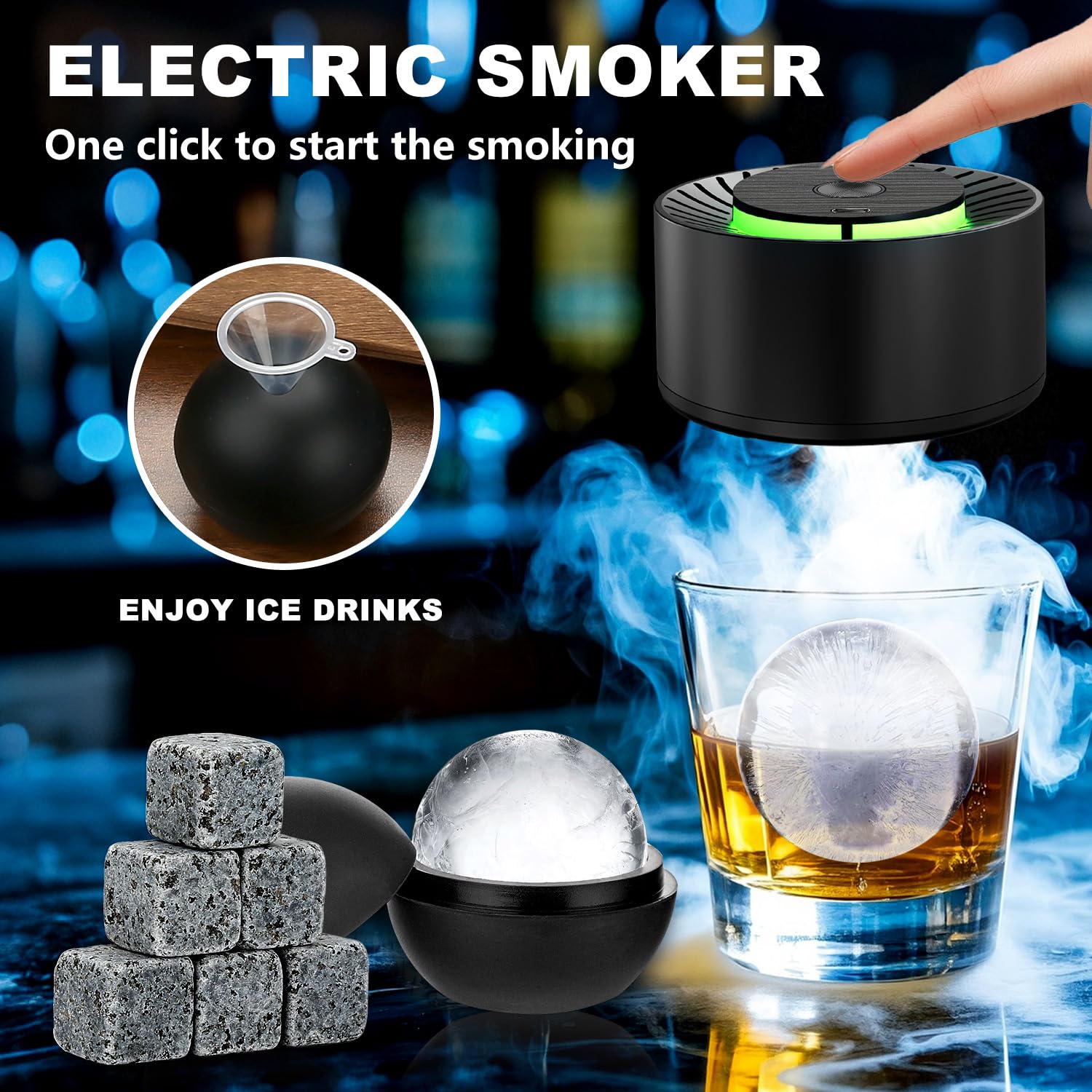 Elektrisches Whiskey Smoker Set with 6 Holzspäne, 6 Whisky Steine 3