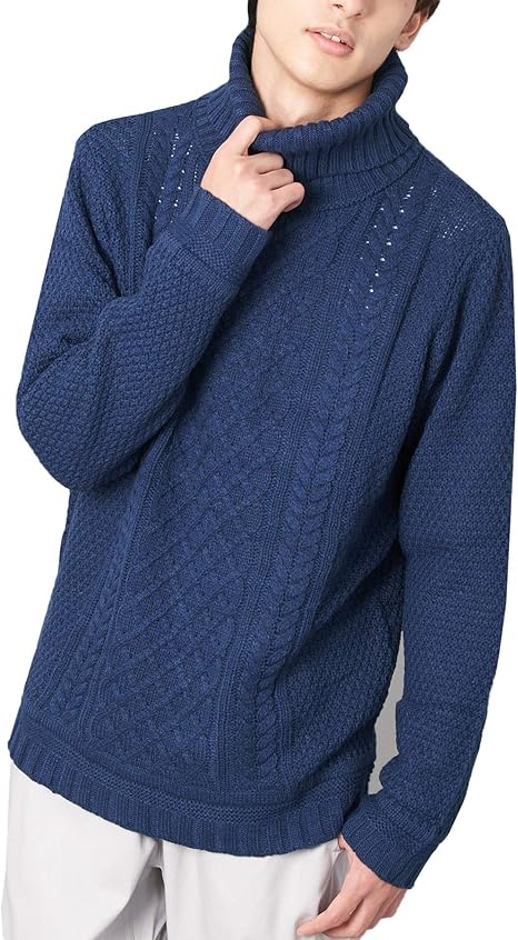 Amazon アールディ ゴースト セーター 5g ケーブルニット タートルネック メンズ インディゴ Mサイズ セーター 通販