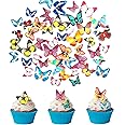 Weraru 48Pcs Edible Cake Butterfly Decoration Cake Toppers Birthday Party Cupcake Toppers Mixed Size & Colour
