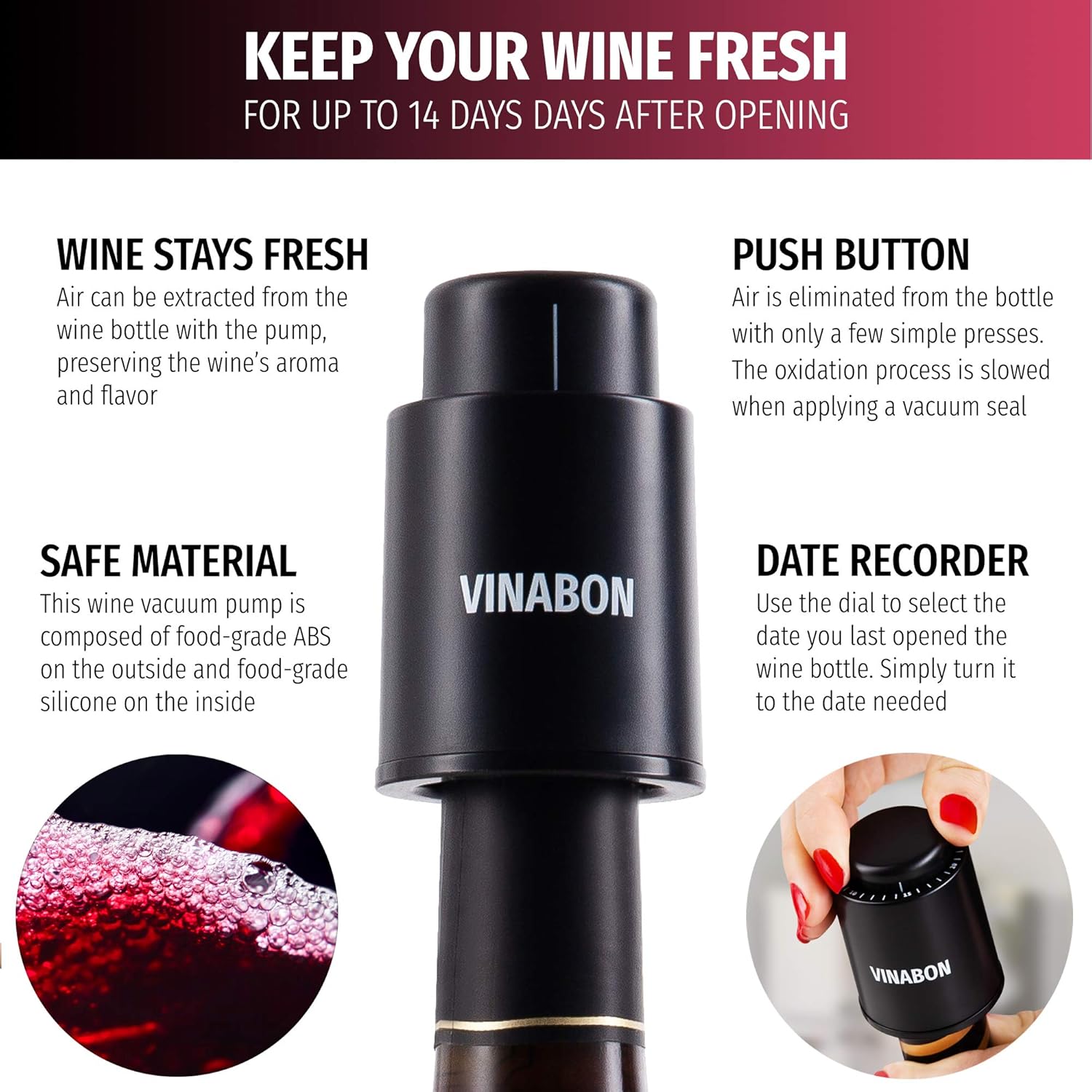 Wine Preserver Wine Bottle Stoppers Set of 2 VINABON Wine Stopper