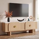Homiflex Faux Marble TV Stand for 65 TV, Natural | 63" Modern Entertainment Center, Fluted Doors, Adjustable Shelves &amp; Storage, Low Profile Media Stand For Living Room