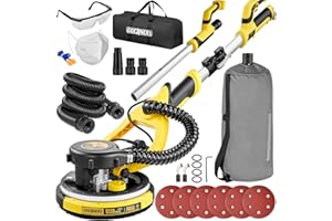 Drywall Sander, 6.5-amp Powerful Electric Drywall Sander with Vacuum, 99.5% Dust Removal, 7 Variable Speed, 900-1800RPM, Dust