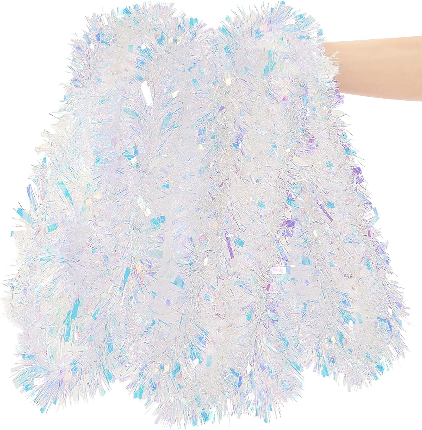 Wreaths, Garlands & Swags - 26.2 Feet Iridescent White Holiday Tinsel Garland for Christmas, Birthday, Weddings, Party Decorations, Xmas Foil Tinsel Garland for All-Season Home Indoor Outdoor Party Supplies(Iridescent White)