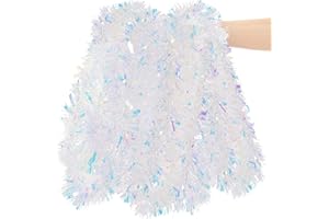 ZHUQING 26.2 Feet Iridescent White Holiday Tinsel Garland for Christmas, Birthday, Weddings, Party Decorations, Xmas Foil Tinsel Garland for All-Season Home Indoor Outdoor Party Supplies(Iridescent White)