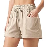 Willit Women's Linen Shorts Casual Summer Shorts High Waisted Comfy Pull On Shorts with Pockets 4"