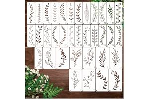 BOQON 35 Pack Leaf Stencils for Painting on Wood, Leaves Vine Stencil Spring Nature Template for DIY Craft Wall Fabric Rock Chalkboard Sign School Scrapbook Projects (Leaf)