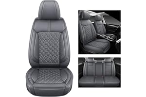 Pariitadin Leather Car Seat Covers Full Set, Waterproof Breathable Faux Leather Automotive Seat Covers for Cars, Non-Slip Car Interior Covers Universal Fit Most Cars Sedans Trucks SUVs, Gray