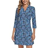WOWENY 3/4 Sleeve Dress for Women with Pockets V Neck UPF 50+ Casual Sun Dress Breathable Quick Dry Beach Vacation