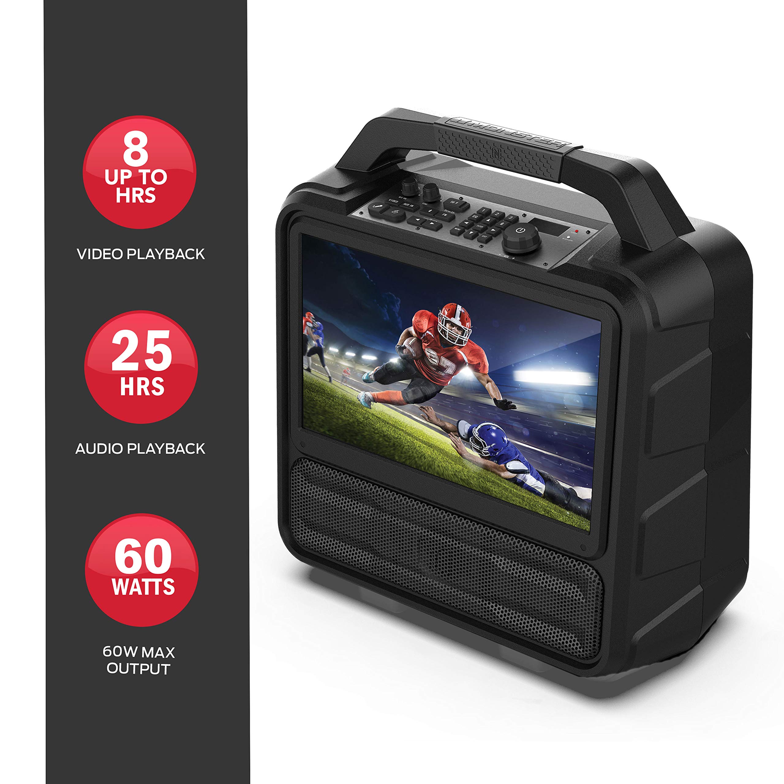 Monster Vision 2 | Portable Entertainment System, 15.6” 1080p Display, 60W Audio | Up to 25 Hours Playback | Two HDMI Ports for Your Favorite Smart Streaming Device & Gaming Console | Portable TV