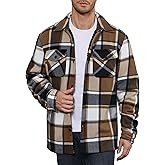 LMHCISO Men's Flannel Jacket Sherpa Lined Casual Button Up Plaid Jacket Long Sleeve Fleece Shacket with Pockets