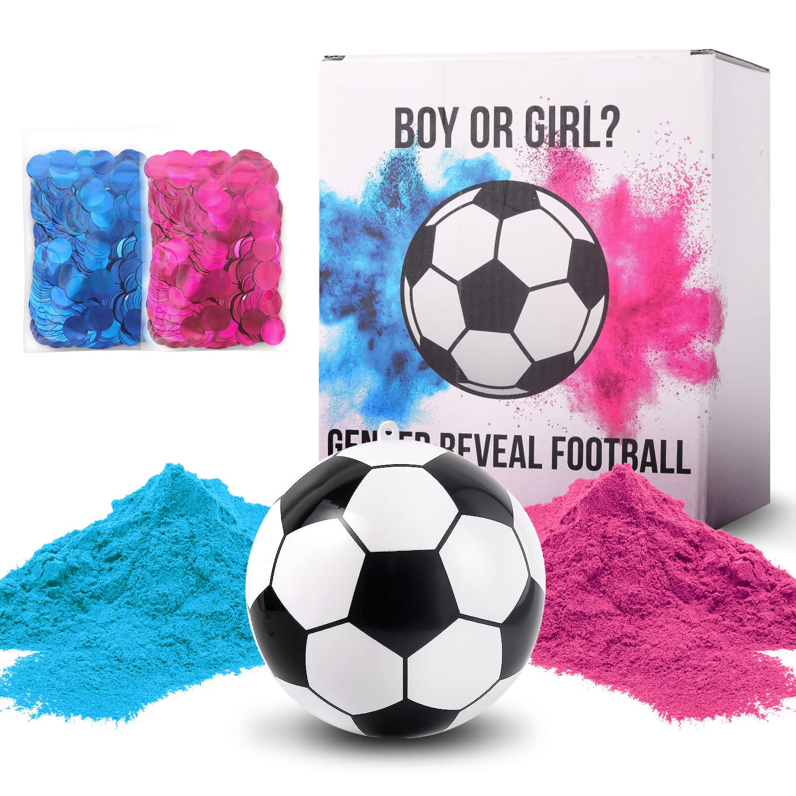 Pandiui23 Gender Developer Football Ball Girl Boy Baby Shower Complete Kit with 2 Packs of Colored Powders and 2 Packs of Pink and Blue Confetti