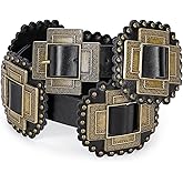 UpFind Women Western Concho Belt Leather Cowgirl Wide Boho Belt for Dresses Jeans