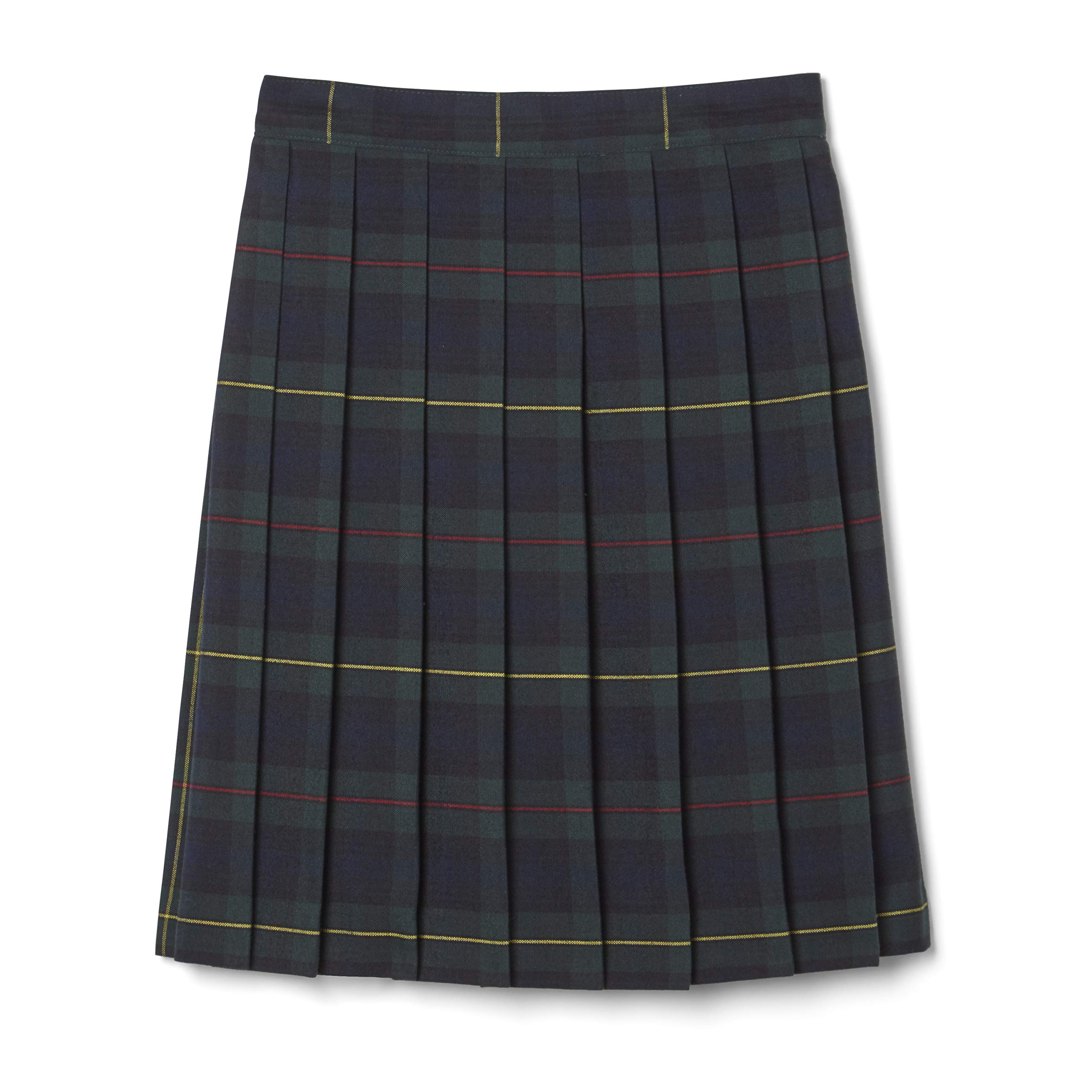 French Toast Girls’ Adjustable Waist Mid Length Plaid Pleated Skirt, Green Plaid, 10