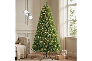 INSTREE CHRISTMAS 7.5 FT Pre-lit Christmas Tree Spruce with Remote Control, 350 Warm White Multi-Color Changing LED Lights, Artificial Hinged/Feel Real/Realistic for Home, Holiday Decoration Dual Color LED