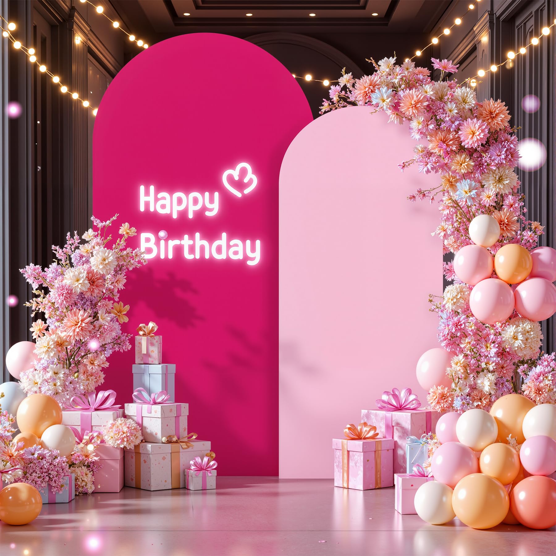 Photo 1 of Pink and Hot Pink Arch Cover 2 Set-7.2FT, 6FT Arch Backdrop Cover Spandex Fitted Wedding Arch Stand Covers for Baby Shower Girls Birthday Party Wedding Banquet Photo Background Decorations