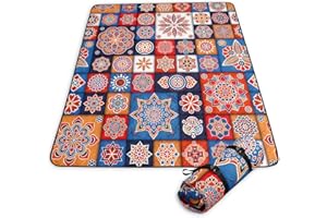 Nttopship Bohemia Printing Picnic Blankets Picnic MatWaterproof Foldable 78x78 Inches,Colorful Boho Checkered Picnic Outdoor Mat fit Teens Adults for Camping,Sand,Park,Travel,Grass,Playground...