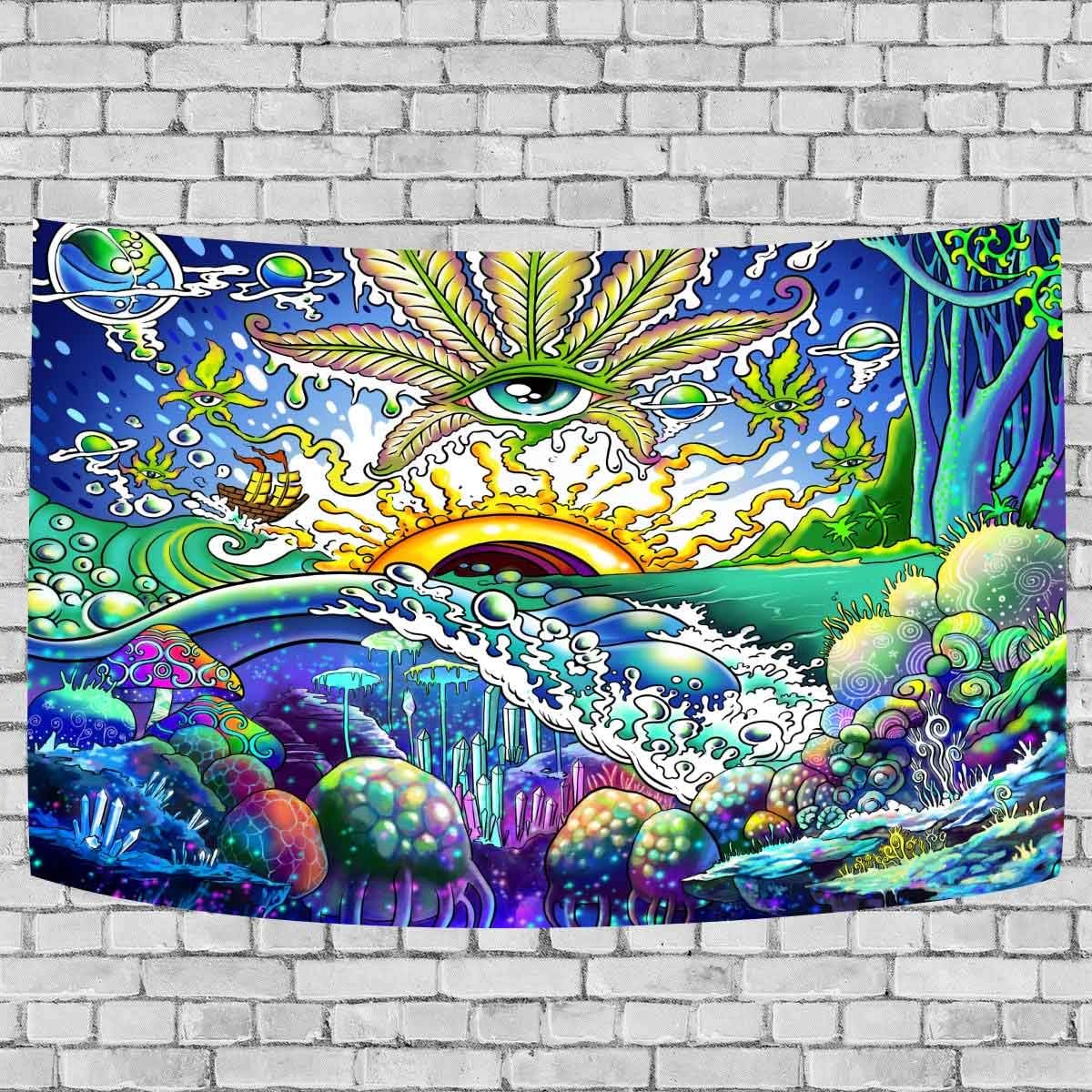 DBLLF Sun and Wave Tapestry Ocean Sunrise Wall Tapestry Psychedelic