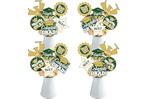 PARTYGARDEN 2025 Graduation Party Decorations - 24 Pcs Class of 2025 Congrats Grad Table Centerpieces Graduation Table Decorations Sticks Table Toppers for Graduation Party (Green Gold)